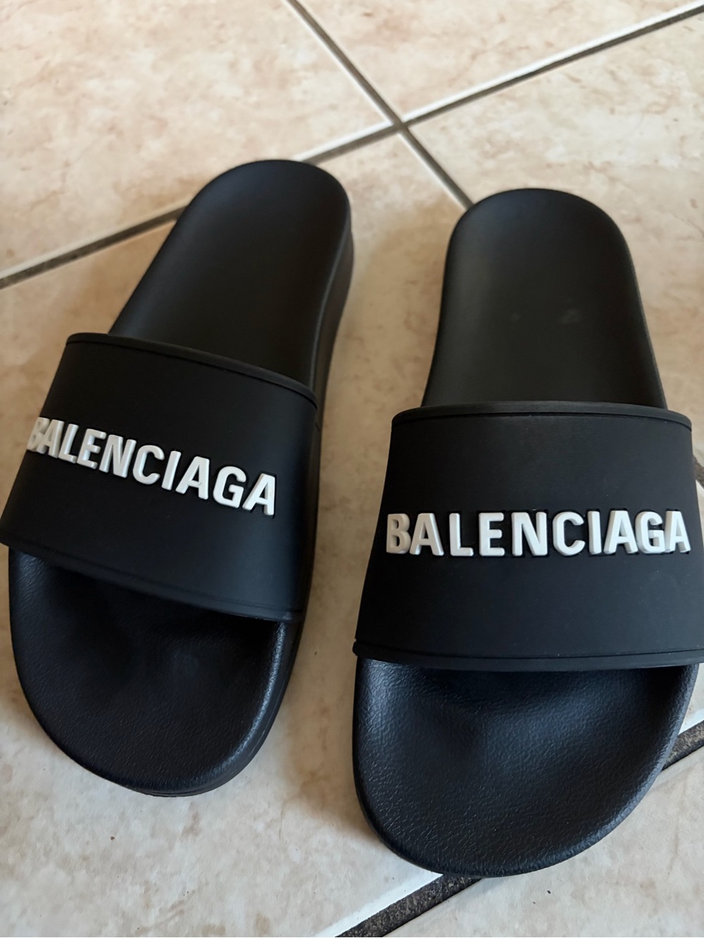 Balenciaga Black Slides with White Logo